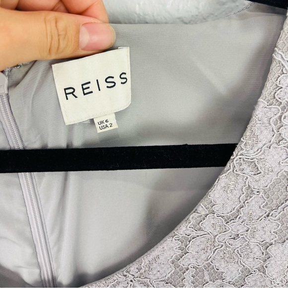 Reiss Marjorie Structured Grey Sheath Lace Dress - Picture 6 of 9